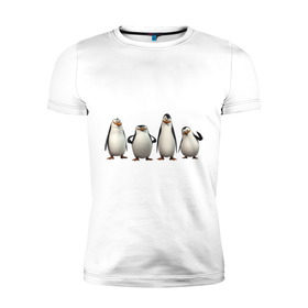 Мужская футболка премиум с принтом Пингвины Мадагаскар в Новосибирске, 92% хлопок, 8% лайкра | приталенный силуэт, круглый вырез ворота, длина до линии бедра, короткий рукав | Тематика изображения на принте: пингвин