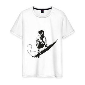 Мужская футболка хлопок с принтом На гребне волны в Новосибирске, 100% хлопок | прямой крой, круглый вырез горловины, длина до линии бедер, слегка спущенное плечо. | Тематика изображения на принте: surf | surfing | на гребне волны | серф | серфер | серфинг