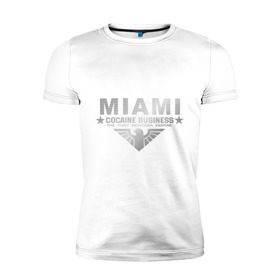 Мужская футболка премиум с принтом Miami - The Tony Montana empire в Новосибирске, 92% хлопок, 8% лайкра | приталенный силуэт, круглый вырез ворота, длина до линии бедра, короткий рукав | business | cocaine | бизнес | майами