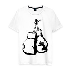 Мужская футболка хлопок с принтом Боксерские перчатки (3) в Новосибирске, 100% хлопок | прямой крой, круглый вырез горловины, длина до линии бедер, слегка спущенное плечо. | боксерские перчатки | емельяненко | тату | чёрно белое