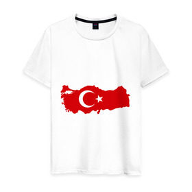 Мужская футболка хлопок с принтом Турция (Turkey) в Новосибирске, 100% хлопок | прямой крой, круглый вырез горловины, длина до линии бедер, слегка спущенное плечо. | Тематика изображения на принте: turkey | символ | страна | турция | флаг