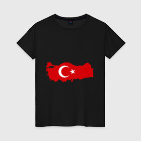 Женская футболка хлопок с принтом Турция (Turkey) в Новосибирске, 100% хлопок | прямой крой, круглый вырез горловины, длина до линии бедер, слегка спущенное плечо | turkey | символ | страна | турция | флаг