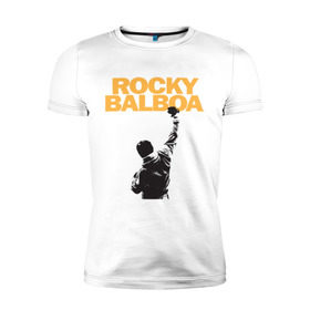 Мужская футболка премиум с принтом Рокки (Rocky Balboa) в Новосибирске, 92% хлопок, 8% лайкра | приталенный силуэт, круглый вырез ворота, длина до линии бедра, короткий рукав | Тематика изображения на принте: емельяненко