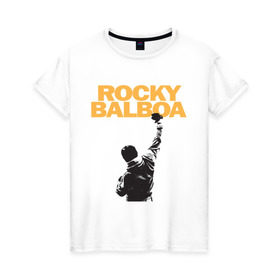 Женская футболка хлопок с принтом Рокки (Rocky Balboa) в Новосибирске, 100% хлопок | прямой крой, круглый вырез горловины, длина до линии бедер, слегка спущенное плечо | Тематика изображения на принте: емельяненко