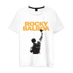 Мужская футболка хлопок с принтом Рокки (Rocky Balboa) в Новосибирске, 100% хлопок | прямой крой, круглый вырез горловины, длина до линии бедер, слегка спущенное плечо. | Тематика изображения на принте: емельяненко
