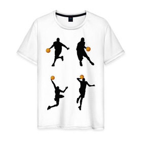 Мужская футболка хлопок с принтом Баскетбол (5) в Новосибирске, 100% хлопок | прямой крой, круглый вырез горловины, длина до линии бедер, слегка спущенное плечо. | Тематика изображения на принте: basketball | баскетболист