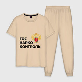 Мужская пижама хлопок с принтом Госнаркоконтроль в Новосибирске, 100% хлопок | брюки и футболка прямого кроя, без карманов, на брюках мягкая резинка на поясе и по низу штанин
 | гнк