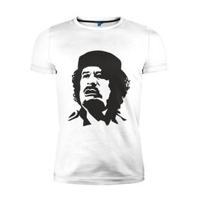 Мужская футболка премиум с принтом Каддафи в Новосибирске, 92% хлопок, 8% лайкра | приталенный силуэт, круглый вырез ворота, длина до линии бедра, короткий рукав | Тематика изображения на принте: кадафи | каддафи | ливия | муамар | муаммар