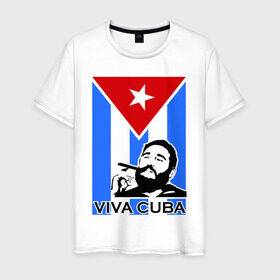 Мужская футболка хлопок с принтом Viva, Cuba! в Новосибирске, 100% хлопок | прямой крой, круглый вырез горловины, длина до линии бедер, слегка спущенное плечо. | Тематика изображения на принте: cuba | viva | вива | кастро | куба | кубы | фидель | флаг