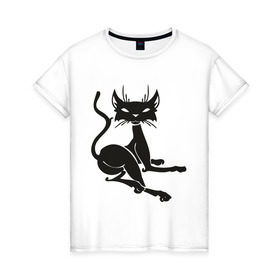 Женская футболка хлопок с принтом Кошечка (6) в Новосибирске, 100% хлопок | прямой крой, круглый вырез горловины, длина до линии бедер, слегка спущенное плечо | cats | кошечка | кошка