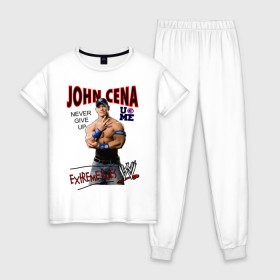 Женская пижама хлопок с принтом John Cena Extreme Rules в Новосибирске, 100% хлопок | брюки и футболка прямого кроя, без карманов, на брюках мягкая резинка на поясе и по низу штанин | wwe | бои без правил | джон сина