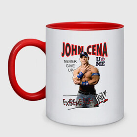Кружка двухцветная с принтом John Cena Extreme Rules в Новосибирске, керамика | объем — 330 мл, диаметр — 80 мм. Цветная ручка и кайма сверху, в некоторых цветах — вся внутренняя часть | джон сина