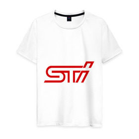 Мужская футболка хлопок с принтом STI в Новосибирске, 100% хлопок | прямой крой, круглый вырез горловины, длина до линии бедер, слегка спущенное плечо. | impreza | sti | subaru | subaru impreza wrx sti | wrx | субару | субару импреза