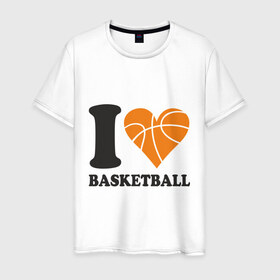 Мужская футболка хлопок с принтом I love basketball в Новосибирске, 100% хлопок | прямой крой, круглый вырез горловины, длина до линии бедер, слегка спущенное плечо. | Тематика изображения на принте: 