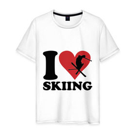 Мужская футболка хлопок с принтом I love skiing - Я люблю кататься на лыжах в Новосибирске, 100% хлопок | прямой крой, круглый вырез горловины, длина до линии бедер, слегка спущенное плечо. | i love | love skiing | зима | зимние виды спорта | каткться | лыжи | лыжник | люблю лыжи