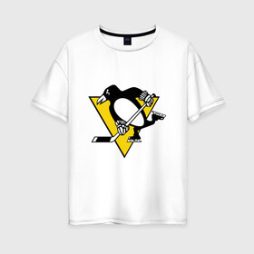 Женская футболка хлопок Oversize с принтом Pittsburgh Penguins в Новосибирске, 100% хлопок | свободный крой, круглый ворот, спущенный рукав, длина до линии бедер
 | пингвин