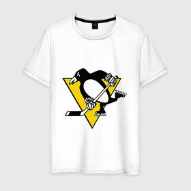 Мужская футболка хлопок с принтом Pittsburgh Penguins в Новосибирске, 100% хлопок | прямой крой, круглый вырез горловины, длина до линии бедер, слегка спущенное плечо. | пингвин