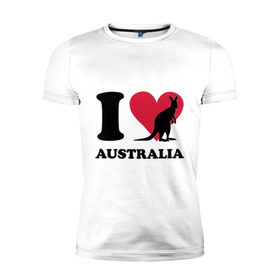 Мужская футболка премиум с принтом I love Australia в Новосибирске, 92% хлопок, 8% лайкра | приталенный силуэт, круглый вырез ворота, длина до линии бедра, короткий рукав | Тематика изображения на принте: i love | i love australia | кенгуру | я люблю | я люблю австралию