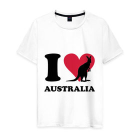 Мужская футболка хлопок с принтом I love Australia в Новосибирске, 100% хлопок | прямой крой, круглый вырез горловины, длина до линии бедер, слегка спущенное плечо. | i love | i love australia | кенгуру | я люблю | я люблю австралию