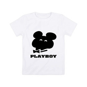 Детская футболка хлопок с принтом Playboy mishka в Новосибирске, 100% хлопок | круглый вырез горловины, полуприлегающий силуэт, длина до линии бедер | mishka | playboy | медведь | мишка | олимпиада 80 | олимпийский мишка | плейбой