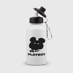 Бутылка спортивная с принтом Playboy mishka в Новосибирске, металл | емкость — 500 мл, в комплекте две пластиковые крышки и карабин для крепления | Тематика изображения на принте: mishka | playboy | медведь | мишка | олимпиада 80 | олимпийский мишка | плейбой
