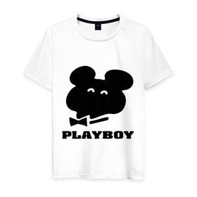Мужская футболка хлопок с принтом Playboy mishka в Новосибирске, 100% хлопок | прямой крой, круглый вырез горловины, длина до линии бедер, слегка спущенное плечо. | Тематика изображения на принте: mishka | playboy | медведь | мишка | олимпиада 80 | олимпийский мишка | плейбой