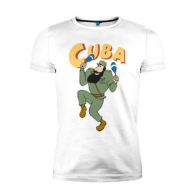 Мужская футболка премиум с принтом Cuba - Fidel Castro в Новосибирске, 92% хлопок, 8% лайкра | приталенный силуэт, круглый вырез ворота, длина до линии бедра, короткий рукав | Тематика изображения на принте: castro | cuba | fidel | кастро | куба | лидер | фидель