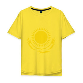 Мужская футболка хлопок Oversize с принтом Казахстан в Новосибирске, 100% хлопок | свободный крой, круглый ворот, “спинка” длиннее передней части | астана | герб казахстана | казах | казахстан | казахстанказахия