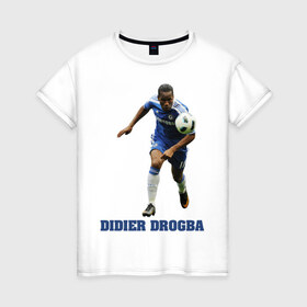 Женская футболка хлопок с принтом Didier Drogba - Chelsea в Новосибирске, 100% хлопок | прямой крой, круглый вырез горловины, длина до линии бедер, слегка спущенное плечо | 