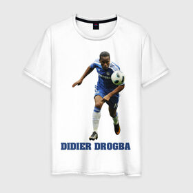 Мужская футболка хлопок с принтом Didier Drogba - Chelsea в Новосибирске, 100% хлопок | прямой крой, круглый вырез горловины, длина до линии бедер, слегка спущенное плечо. | Тематика изображения на принте: 