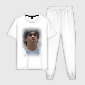 Мужская пижама хлопок с принтом Diego Maradona (2) в Новосибирске, 100% хлопок | брюки и футболка прямого кроя, без карманов, на брюках мягкая резинка на поясе и по низу штанин
 | diego maradona | footballplayer | болельщикам | диего марадона | евро 2012 | футбол | футболист