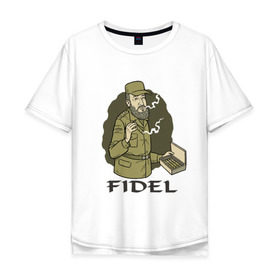 Мужская футболка хлопок Oversize с принтом Fidel Castro - Фидель Кастро в Новосибирске, 100% хлопок | свободный крой, круглый ворот, “спинка” длиннее передней части | Тематика изображения на принте: castro | cuba | fidel | кастро | куба | лидер | фидель