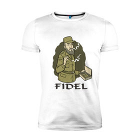 Мужская футболка премиум с принтом Fidel Castro - Фидель Кастро в Новосибирске, 92% хлопок, 8% лайкра | приталенный силуэт, круглый вырез ворота, длина до линии бедра, короткий рукав | Тематика изображения на принте: castro | cuba | fidel | кастро | куба | лидер | фидель