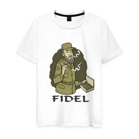 Мужская футболка хлопок с принтом Fidel Castro - Фидель Кастро в Новосибирске, 100% хлопок | прямой крой, круглый вырез горловины, длина до линии бедер, слегка спущенное плечо. | castro | cuba | fidel | кастро | куба | лидер | фидель