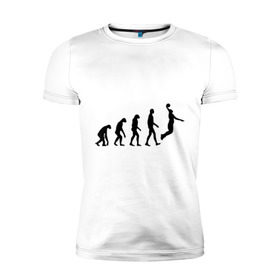 Мужская футболка премиум с принтом Баскетбольная эволюция в Новосибирске, 92% хлопок, 8% лайкра | приталенный силуэт, круглый вырез ворота, длина до линии бедра, короткий рукав | баскетбол | баскетболист | дарвин | человек | эволюция
