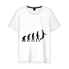 Мужская футболка хлопок с принтом Баскетбольная эволюция в Новосибирске, 100% хлопок | прямой крой, круглый вырез горловины, длина до линии бедер, слегка спущенное плечо. | Тематика изображения на принте: баскетбол | баскетболист | дарвин | человек | эволюция
