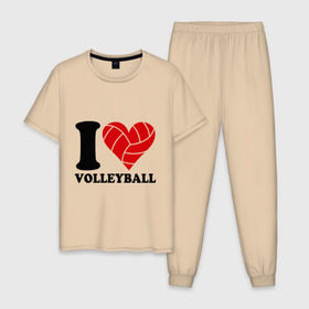 Мужская пижама хлопок с принтом I love volleyball - Я люблю волейбол в Новосибирске, 100% хлопок | брюки и футболка прямого кроя, без карманов, на брюках мягкая резинка на поясе и по низу штанин
 | волейбол