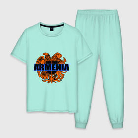 Мужская пижама хлопок с принтом Армения в Новосибирске, 100% хлопок | брюки и футболка прямого кроя, без карманов, на брюках мягкая резинка на поясе и по низу штанин
 | Тематика изображения на принте: armenia | армянин | герб армении