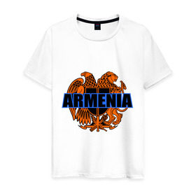 Мужская футболка хлопок с принтом Армения в Новосибирске, 100% хлопок | прямой крой, круглый вырез горловины, длина до линии бедер, слегка спущенное плечо. | armenia | армянин | герб армении