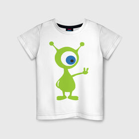 Детская футболка хлопок с принтом Инопланетный зверек в Новосибирске, 100% хлопок | круглый вырез горловины, полуприлегающий силуэт, длина до линии бедер | гуманоид | инопланетный зверек с планеты эпиметей.пришельцы | инопланетянин | нло