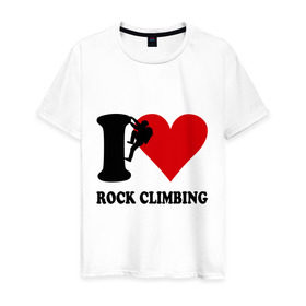 Мужская футболка хлопок с принтом I love rock climbing - Я люблю скалолазание в Новосибирске, 100% хлопок | прямой крой, круглый вырез горловины, длина до линии бедер, слегка спущенное плечо. | Тематика изображения на принте: i love | rock climbing | скалолазание | я люблю
