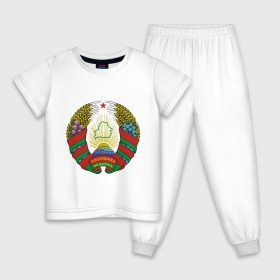 Детская пижама хлопок с принтом Белоруссия герб в Новосибирске, 100% хлопок |  брюки и футболка прямого кроя, без карманов, на брюках мягкая резинка на поясе и по низу штанин
 | белоруссия | герб | государство | минск | республика | символ | снг | страна
