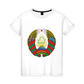 Женская футболка хлопок с принтом Белоруссия герб в Новосибирске, 100% хлопок | прямой крой, круглый вырез горловины, длина до линии бедер, слегка спущенное плечо | белоруссия | герб | государство | минск | республика | символ | снг | страна