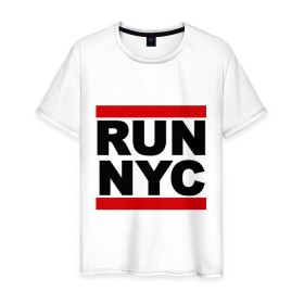 Мужская футболка хлопок с принтом Run New York City в Новосибирске, 100% хлопок | прямой крой, круглый вырез горловины, длина до линии бедер, слегка спущенное плечо. | 
