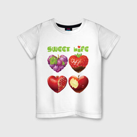 Детская футболка хлопок с принтом Sweet Life - Сладкая жизнь в Новосибирске, 100% хлопок | круглый вырез горловины, полуприлегающий силуэт, длина до линии бедер | sweet life | конфеты | сладкая жизнь | сладкое | сладости | сладость