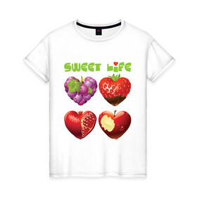 Женская футболка хлопок с принтом Sweet Life - Сладкая жизнь в Новосибирске, 100% хлопок | прямой крой, круглый вырез горловины, длина до линии бедер, слегка спущенное плечо | sweet life | конфеты | сладкая жизнь | сладкое | сладости | сладость
