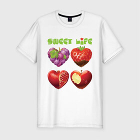 Мужская футболка премиум с принтом Sweet Life - Сладкая жизнь в Новосибирске, 92% хлопок, 8% лайкра | приталенный силуэт, круглый вырез ворота, длина до линии бедра, короткий рукав | sweet life | конфеты | сладкая жизнь | сладкое | сладости | сладость