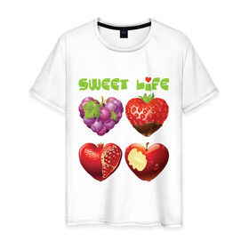 Мужская футболка хлопок с принтом Sweet Life - Сладкая жизнь в Новосибирске, 100% хлопок | прямой крой, круглый вырез горловины, длина до линии бедер, слегка спущенное плечо. | sweet life | конфеты | сладкая жизнь | сладкое | сладости | сладость