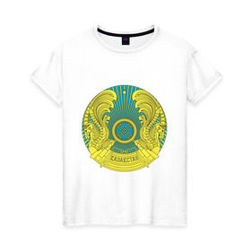 Женская футболка хлопок с принтом Казахстан герб в Новосибирске, 100% хлопок | прямой крой, круглый вырез горловины, длина до линии бедер, слегка спущенное плечо | герб | государство | казахстан | символ | снг | страна
