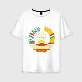 Женская футболка хлопок Oversize с принтом Таджикистан герб в Новосибирске, 100% хлопок | свободный крой, круглый ворот, спущенный рукав, длина до линии бедер
 | герб | государство | символ | снг | страна | таджикинстан